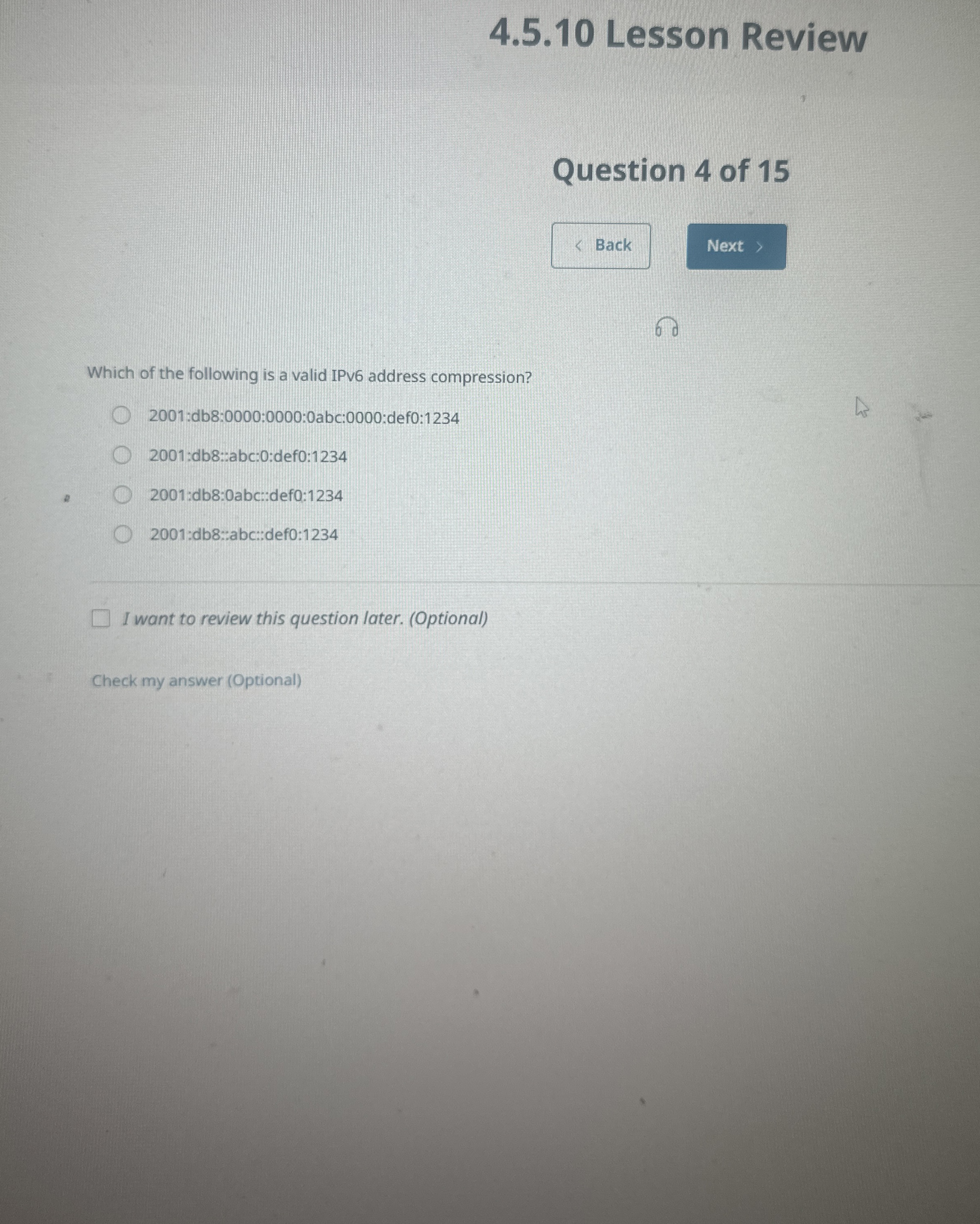 4 . 5 . 1 0 Lesson Review Question 4 of 1 5 Back