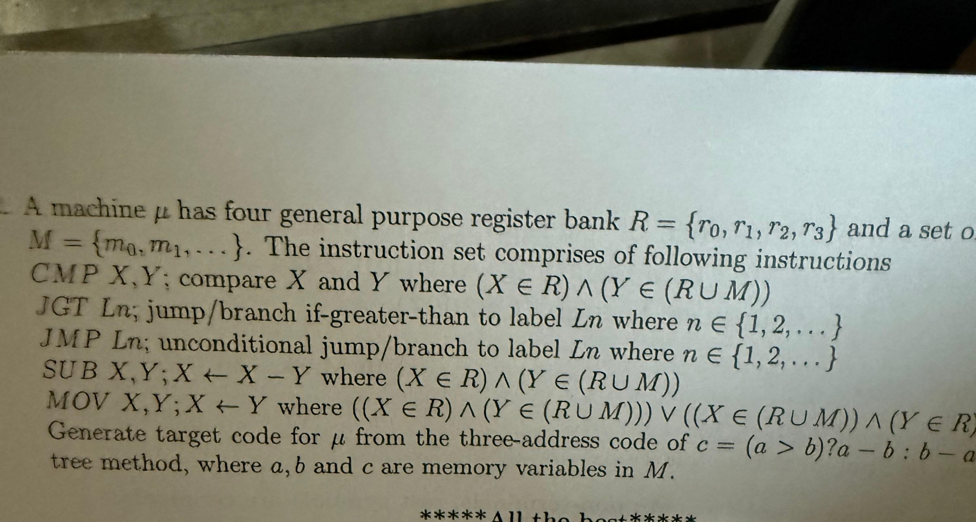 A machine has four general purpose register bank