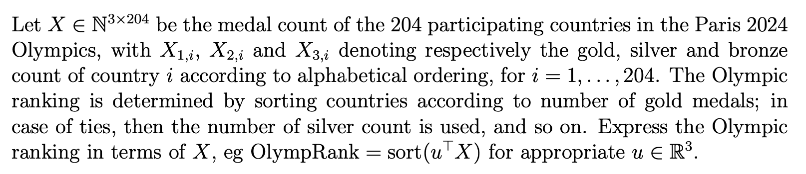 Let x i n N 3 2 0 4 be the medal count of the 2 0