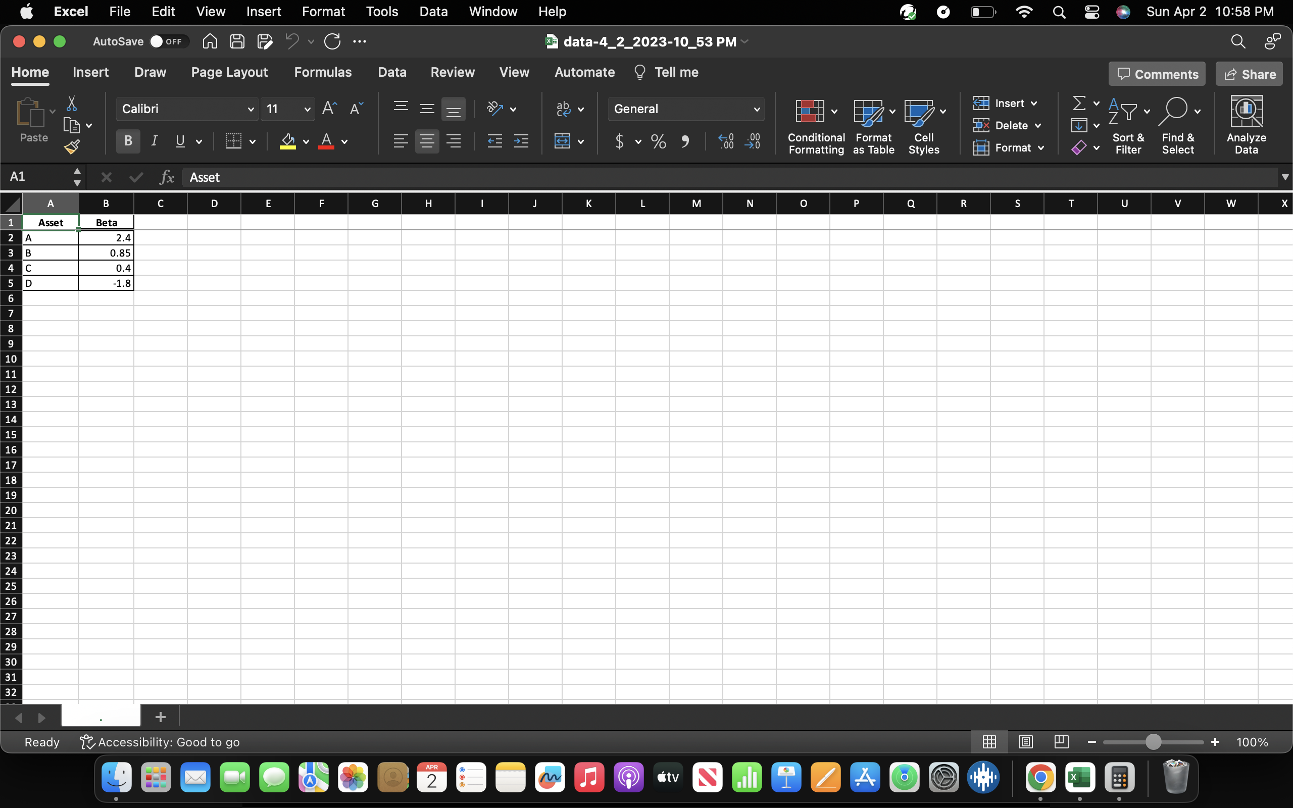 Excel File Edit View Insert Format Tools Data
