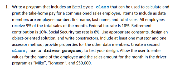 1 . Write a program that includes an Employee