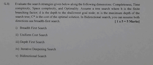 Q . 3 ) Evaluate the search strategies given
