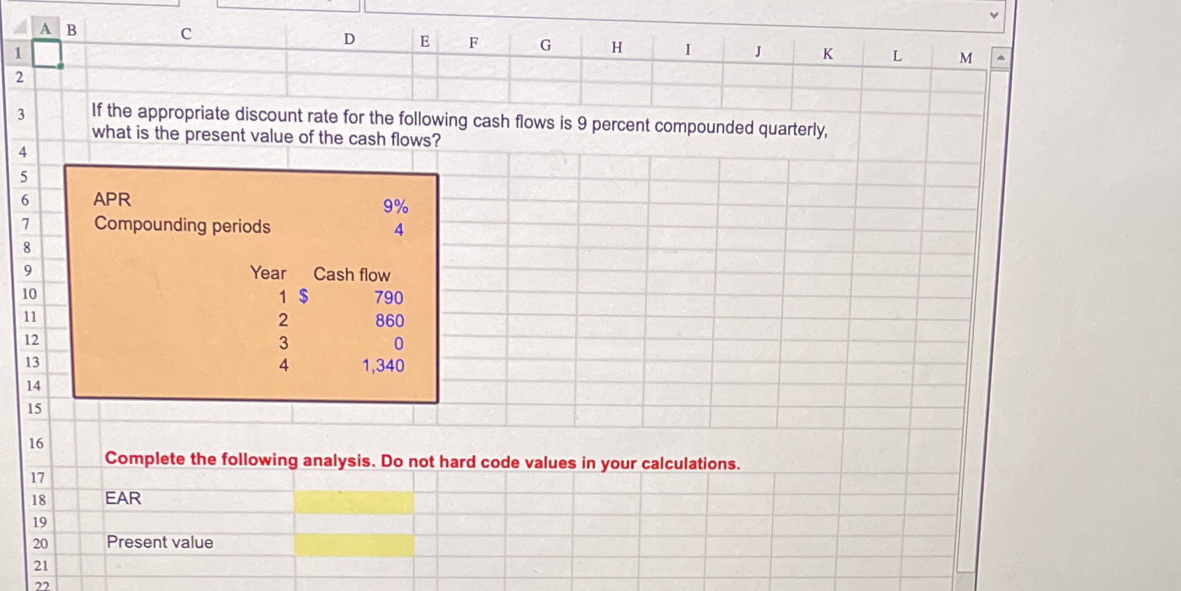 Excel formula EARPresent value A B C D E G H I K