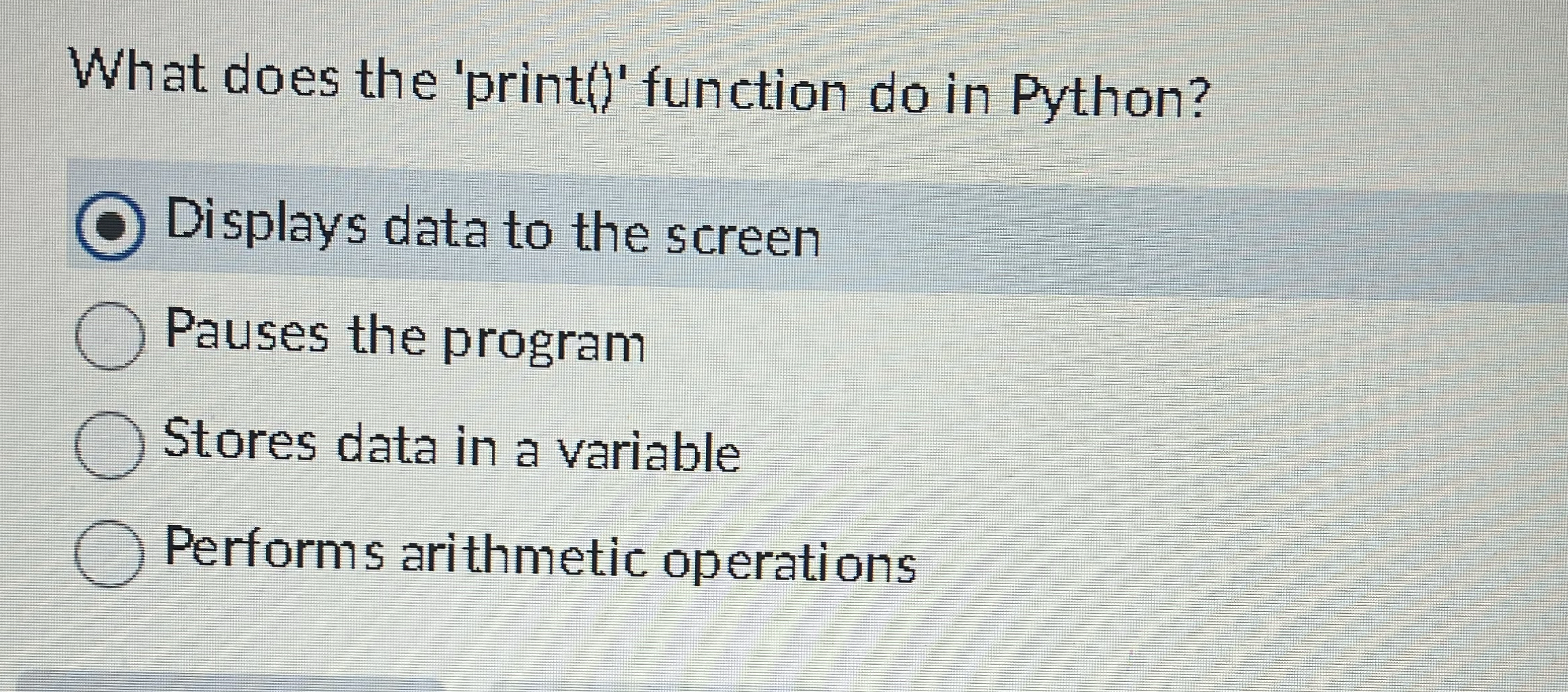 What does the 'print ( ) ' function do in Python?