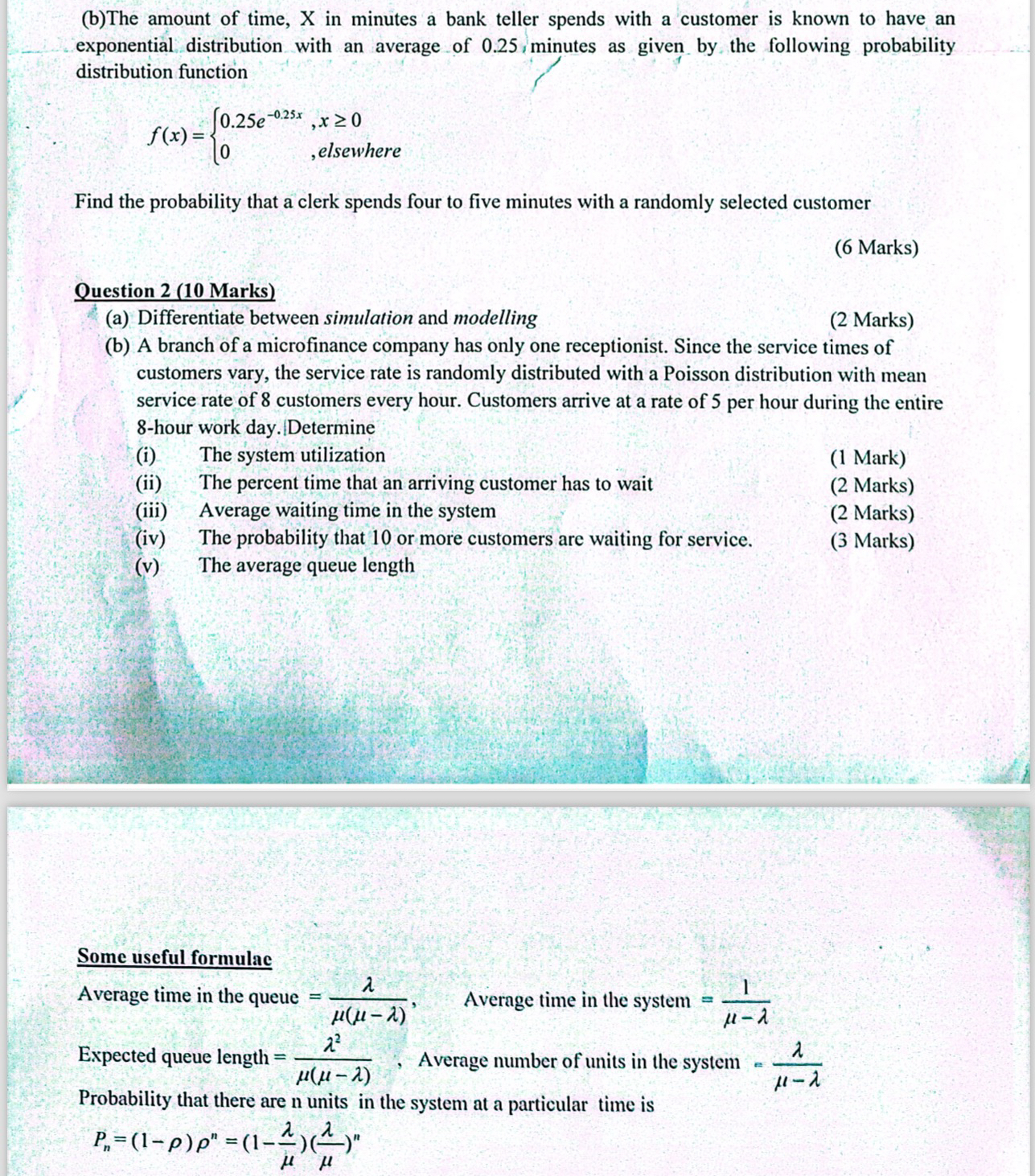 Some useful formulae Average time in the queue =