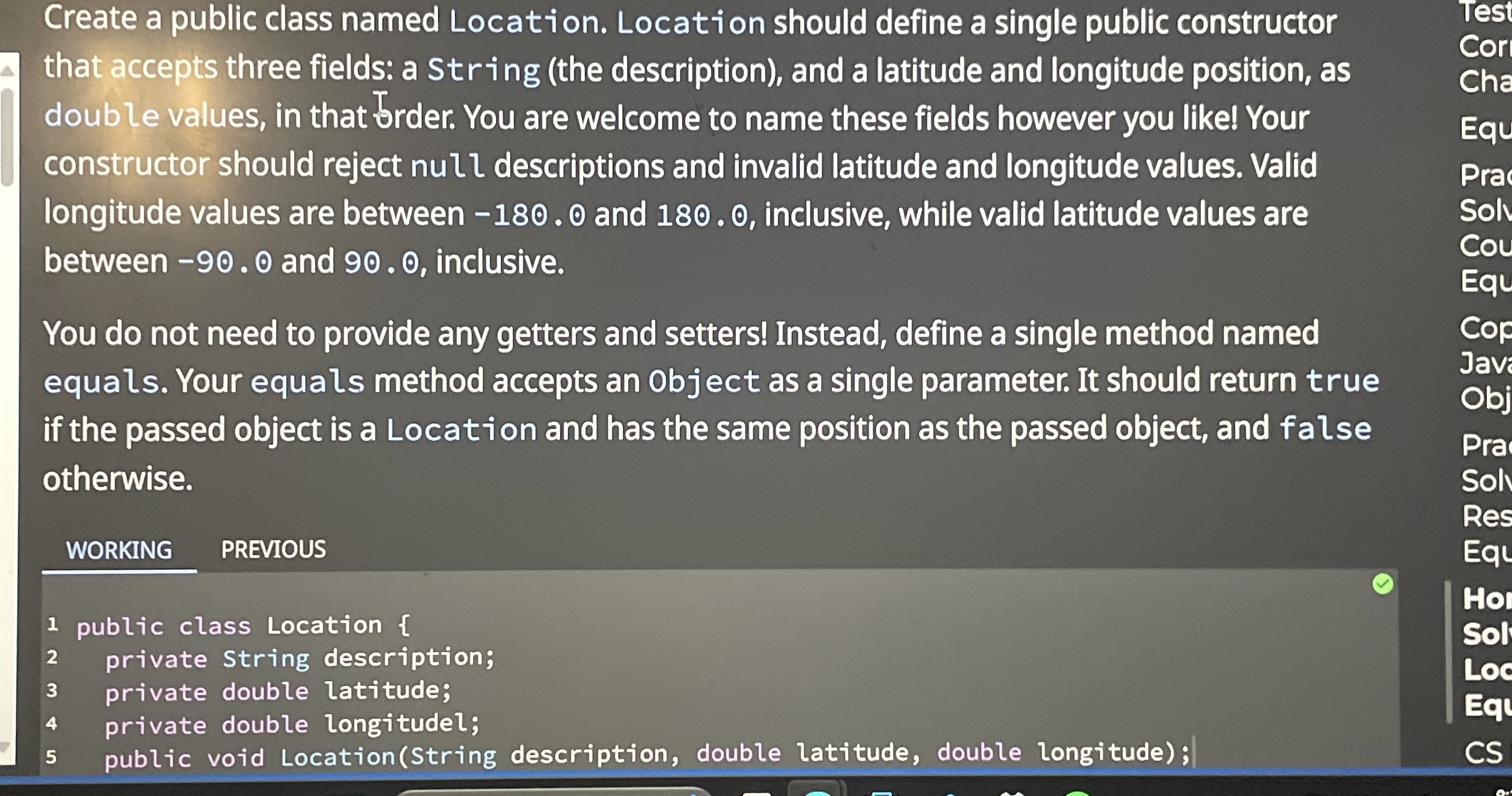Create a public class named Location. Location