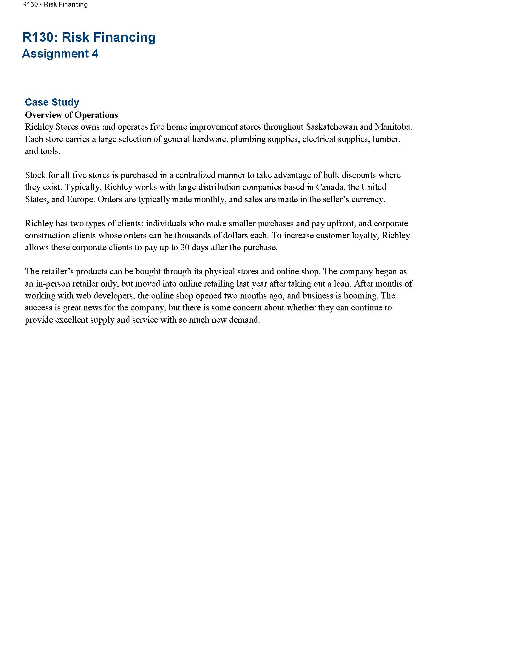 R130 - Risk Financing R130: Risk Financing