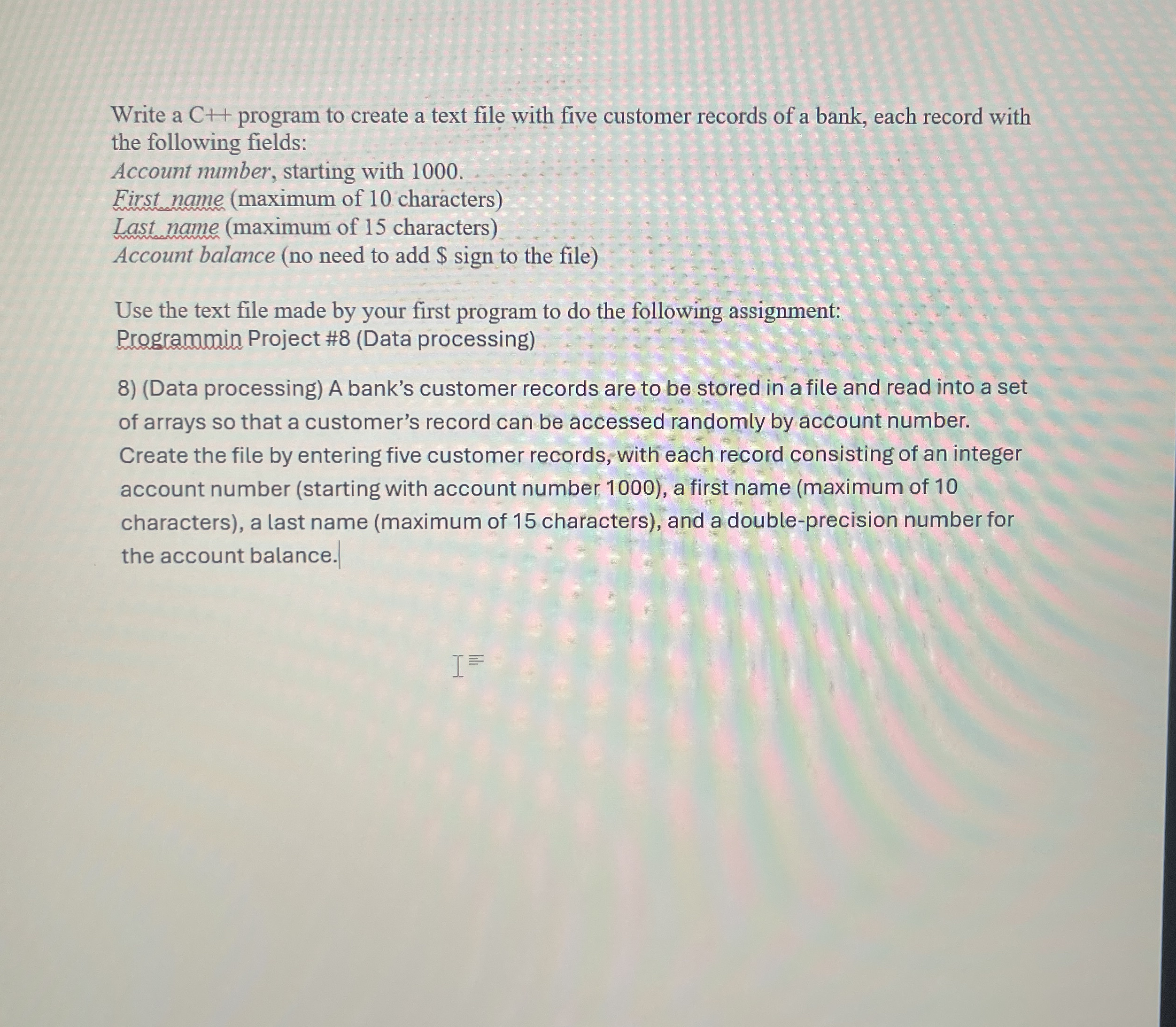 Write a C + + program to create a text file with