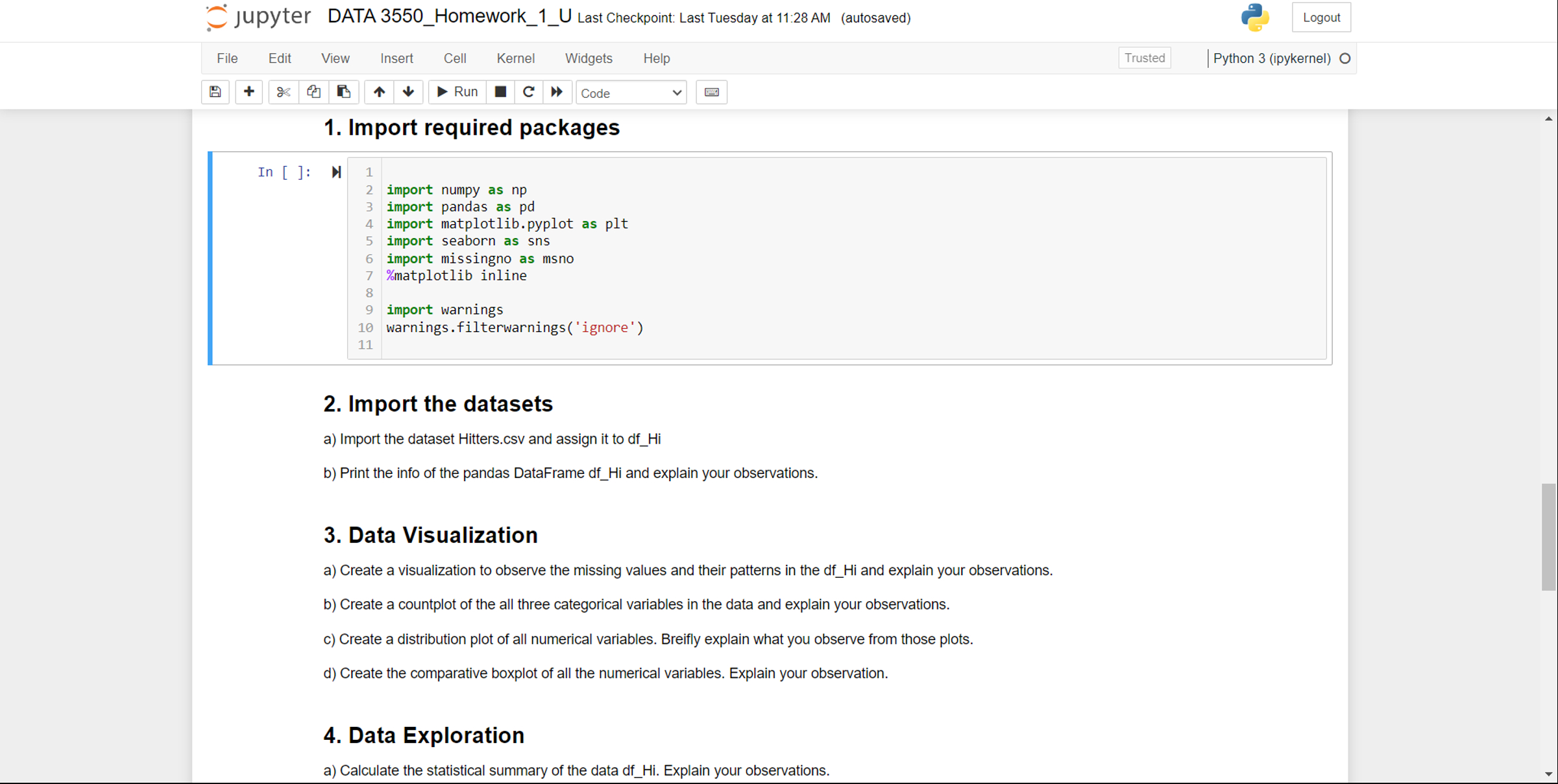 Jupyter DATA 3 5 5 0 _ Homework _ 1 _ U Last