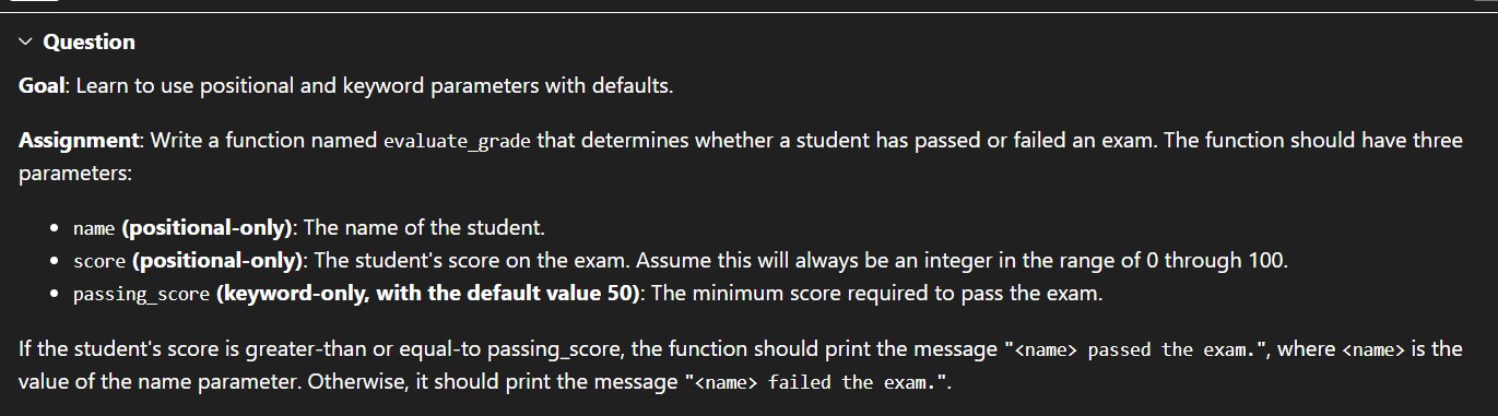 Question Goal: Learn to use positional and