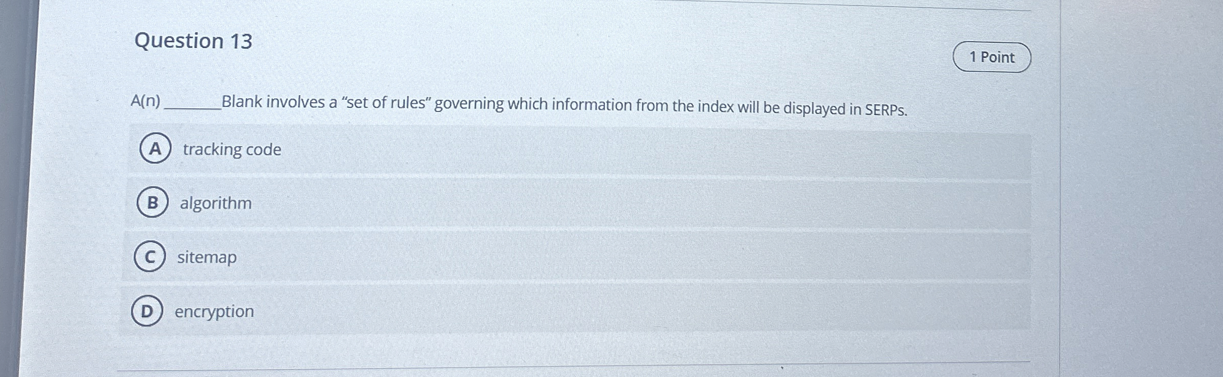 Question 1 3 1 Point A ( n ) 3 lank involves a