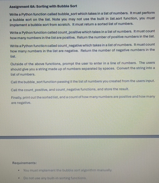 I NEED THIS DONE IN PYTHON PLEASE Assignment 6 A: