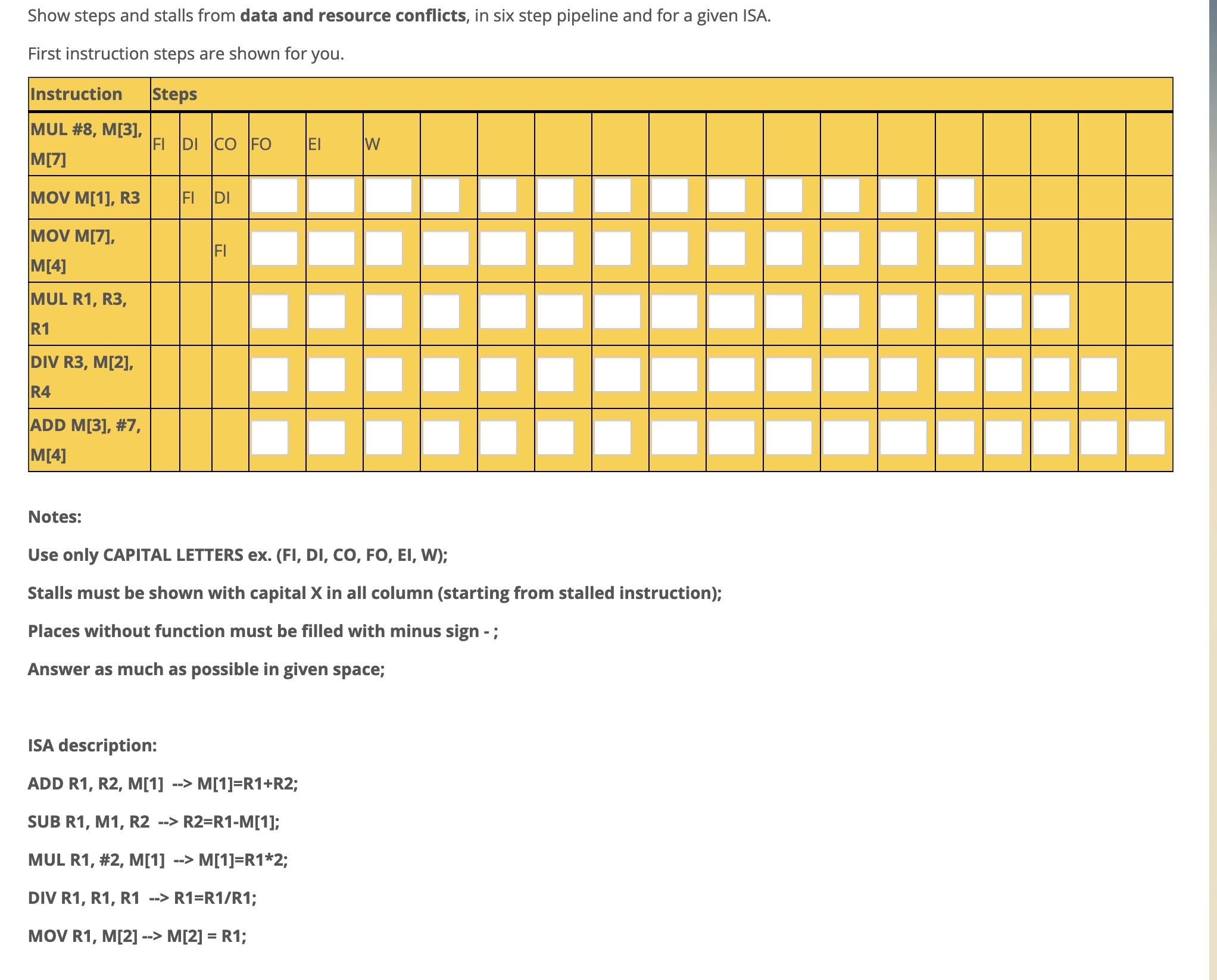 ISA description: ADD R 1 , R 2 , M [ 1 ] - - > M