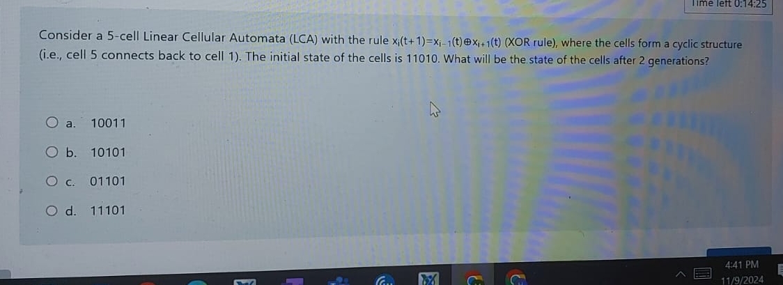 Consider a 5 - cell Linear Cellular Automata (