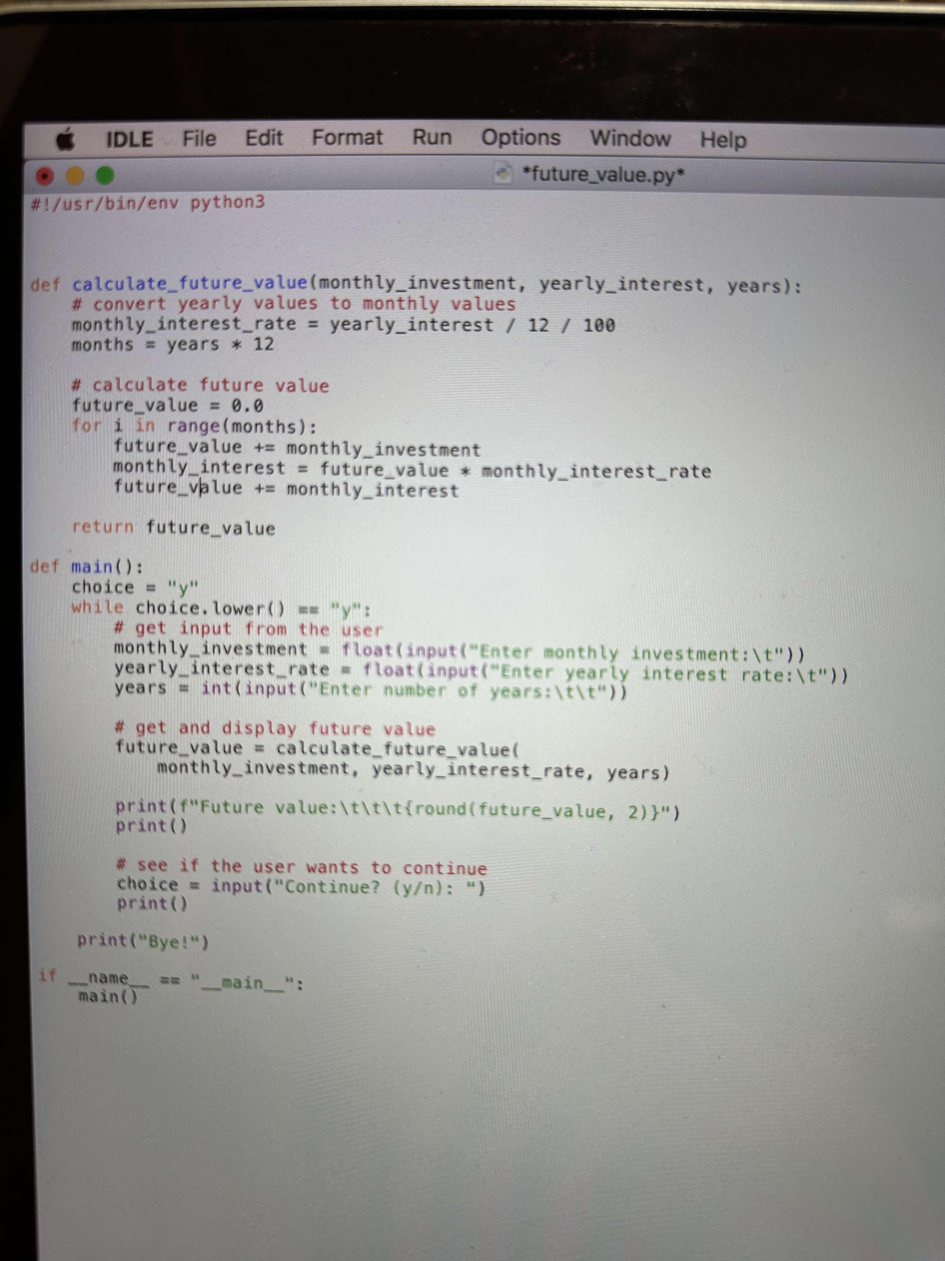 1 2 . Go back to the future _ value.py file.