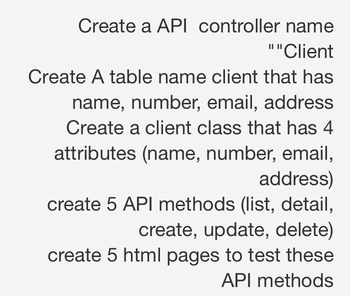 using ASP.NET CORE API create: 1 - Create a API