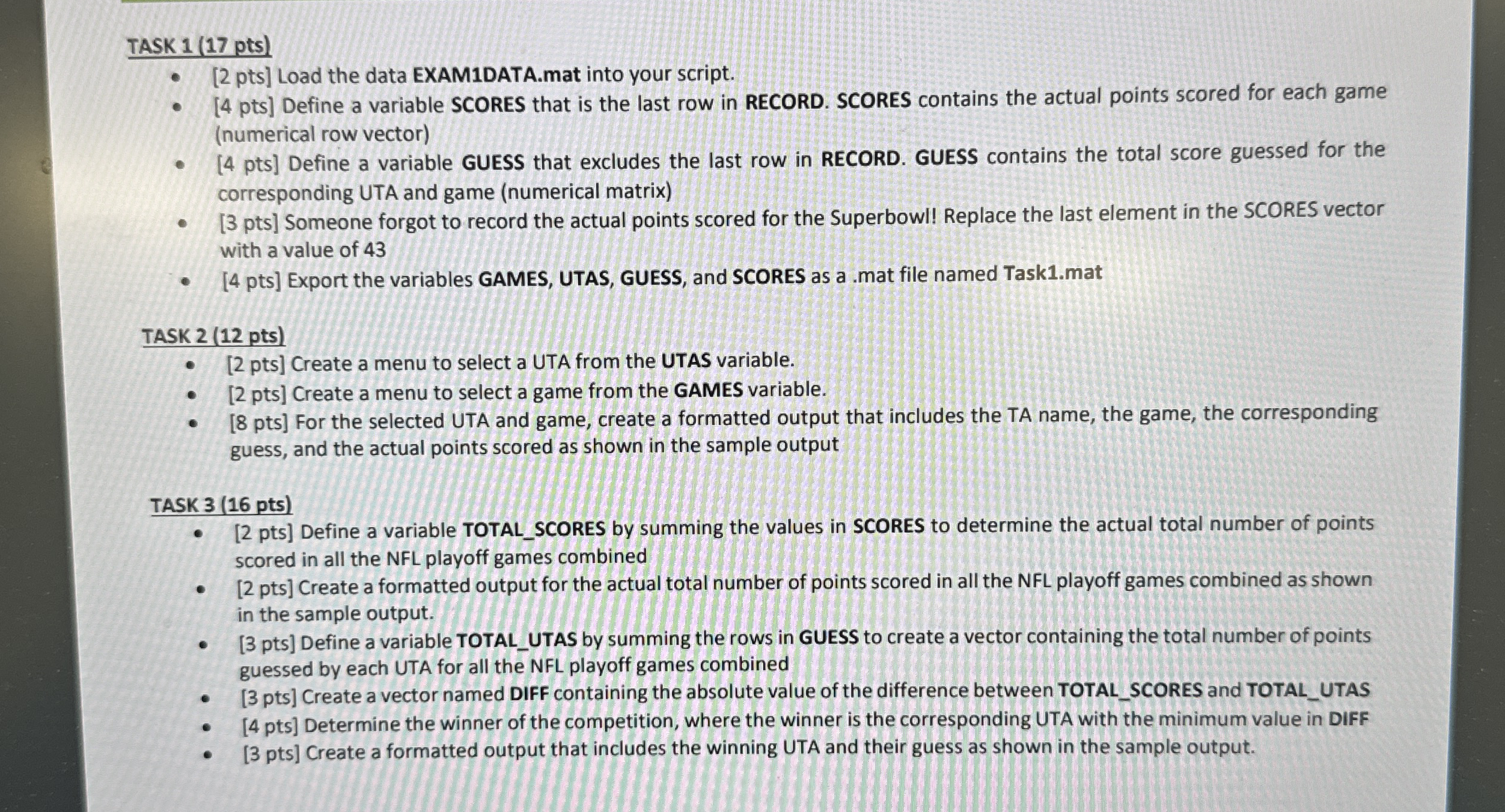 TASK 1 ( 1 7 pts ) [ 2 pts ] Load the data EXAM 1