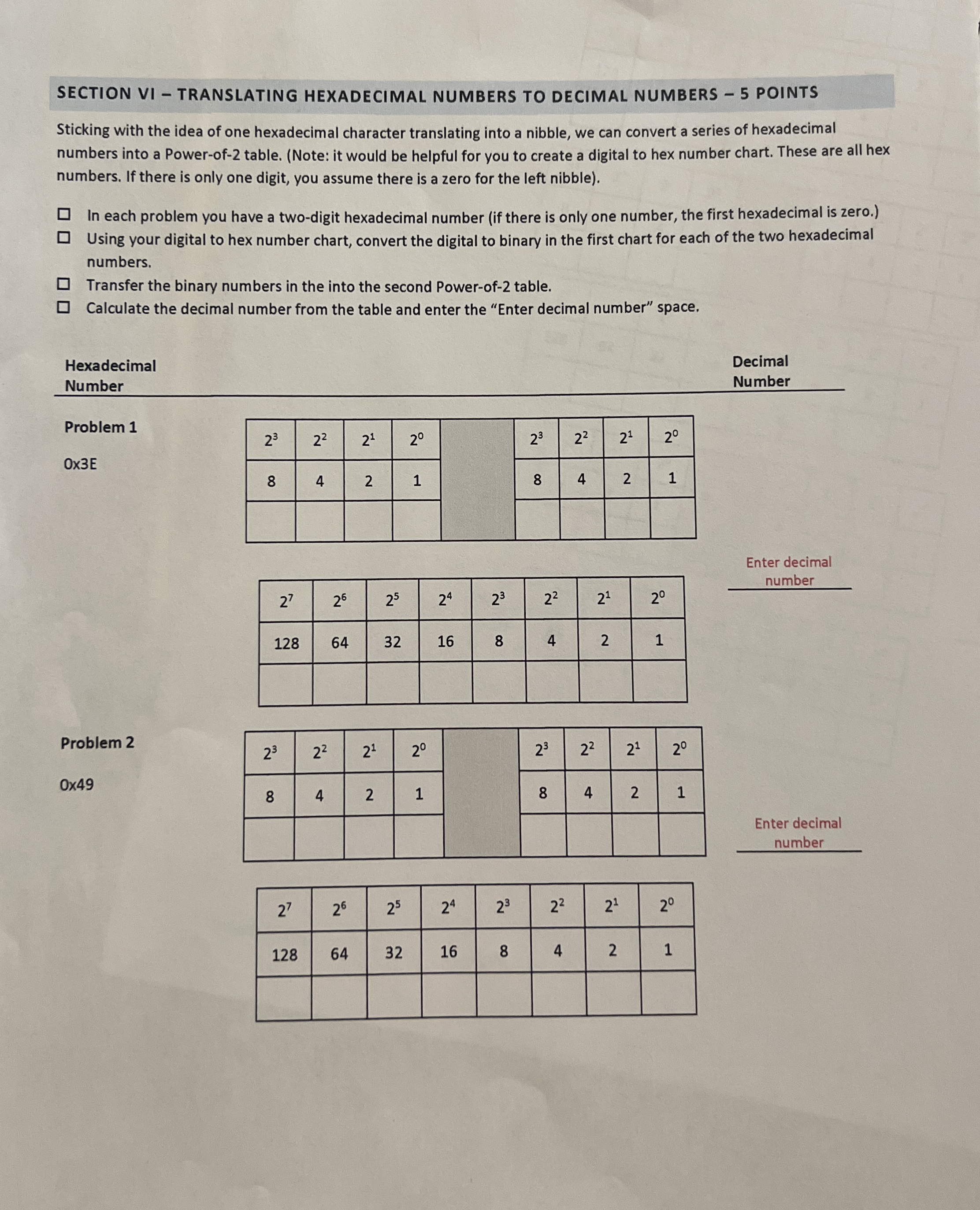 SECTION VI - TRANSLATING HEXADECIMAL NUMBERS TO