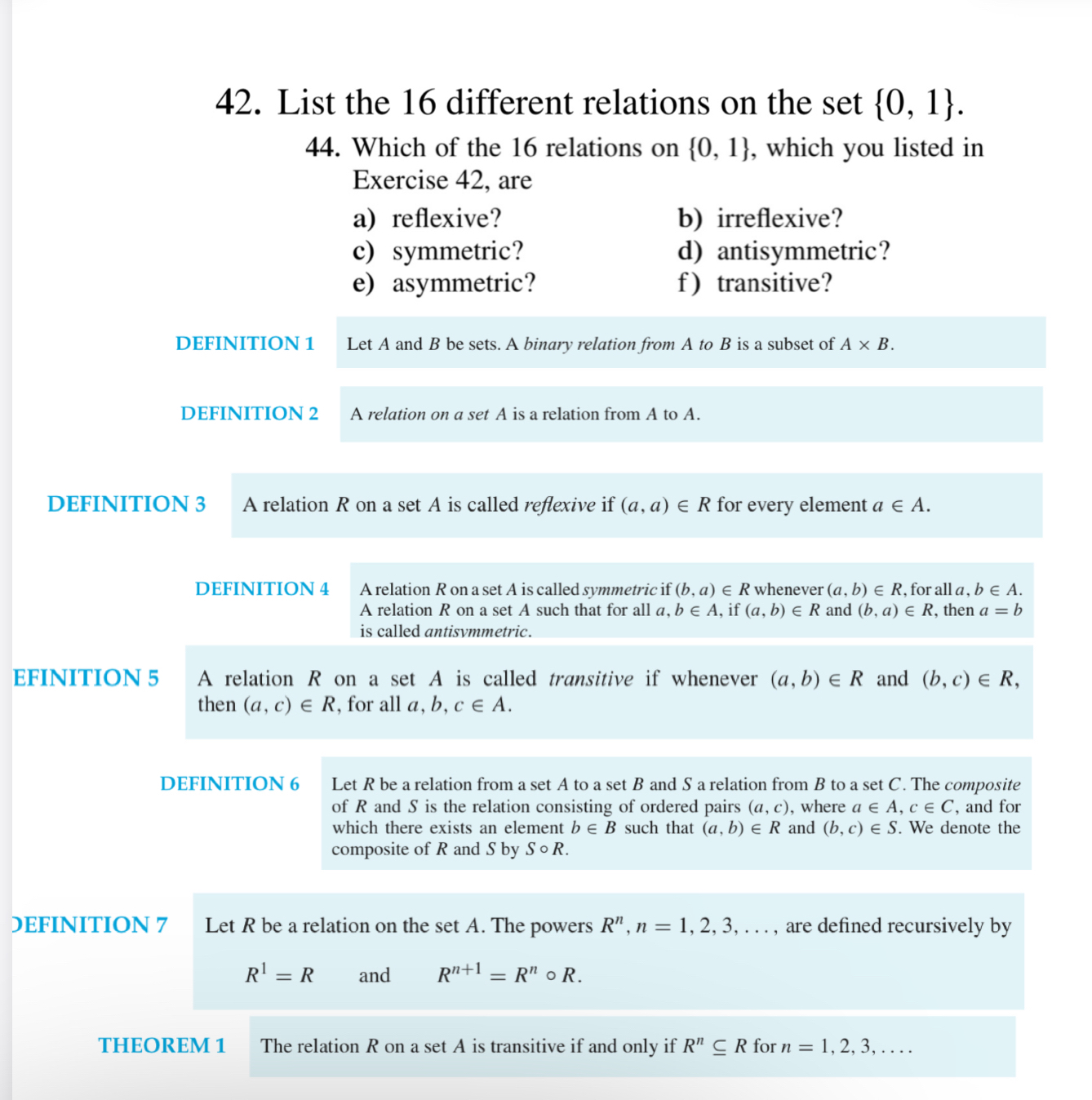 Discrete Mathmatics Computer Science List the 1 6