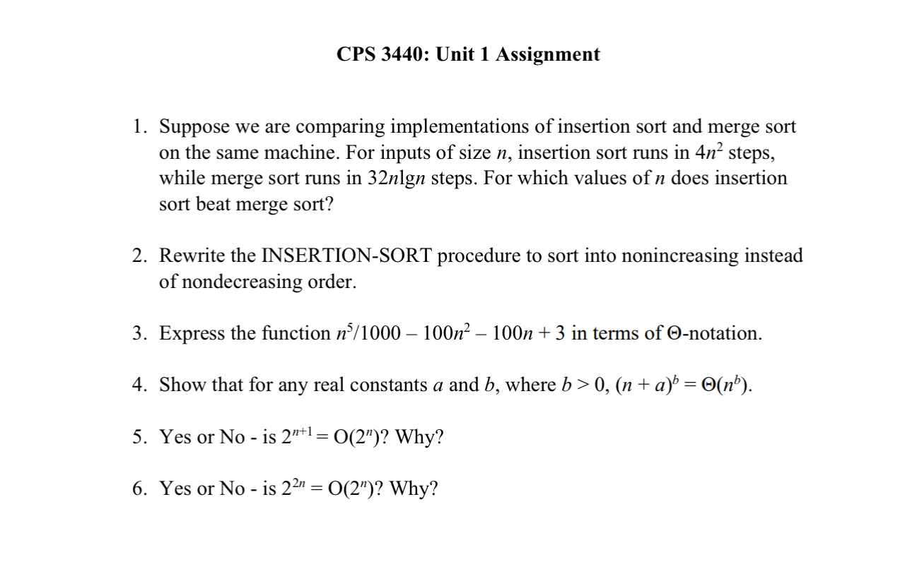 CPS 3 4 4 0 : Unit 1 Assignment Suppose we are