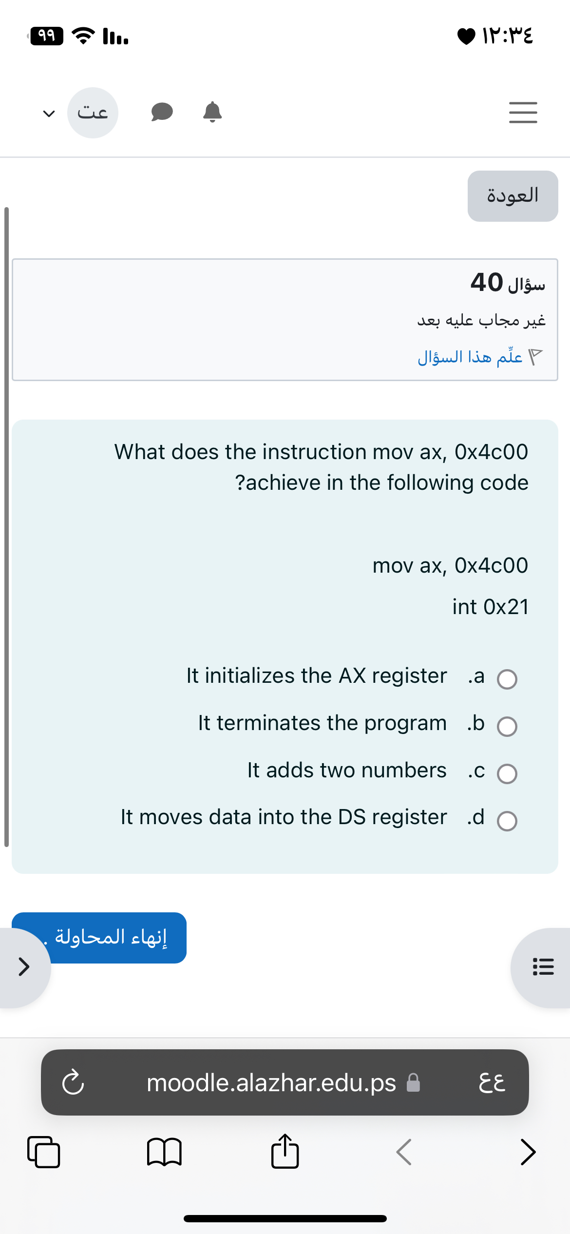 9 9 ll . : 4 0 P What does the instruction mov ax
