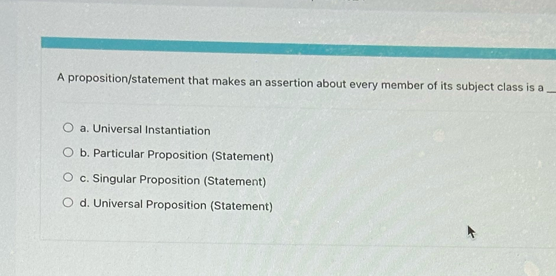 A proposition / statement that makes an assertion