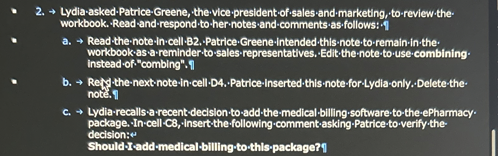 workbook.Read * and * respond * to * her * notes