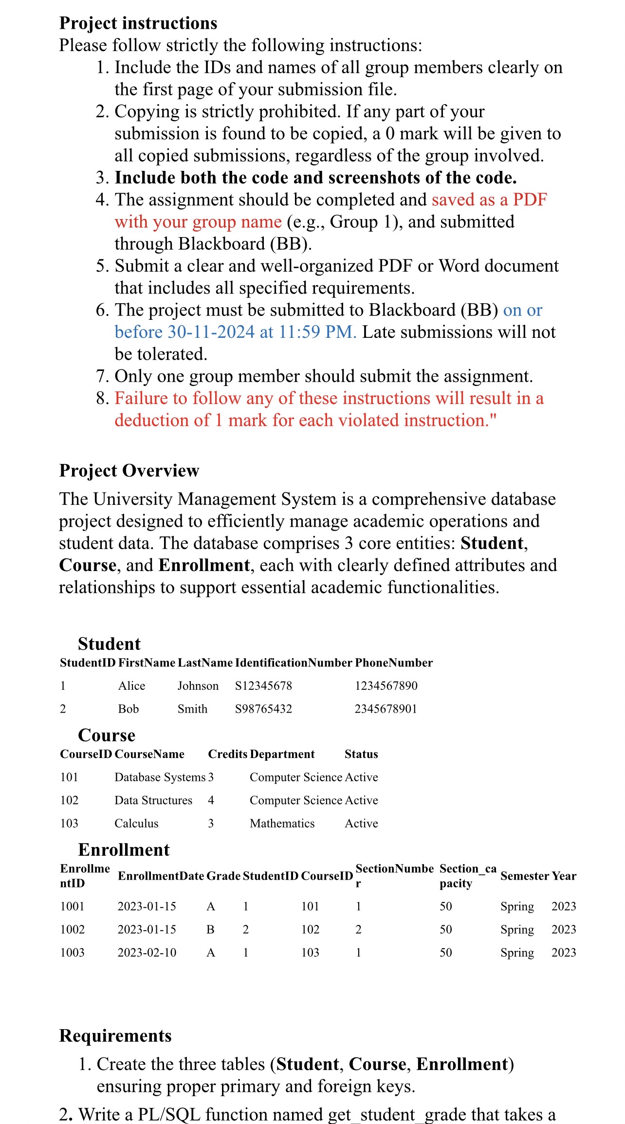 Project instructions Please follow strictly the