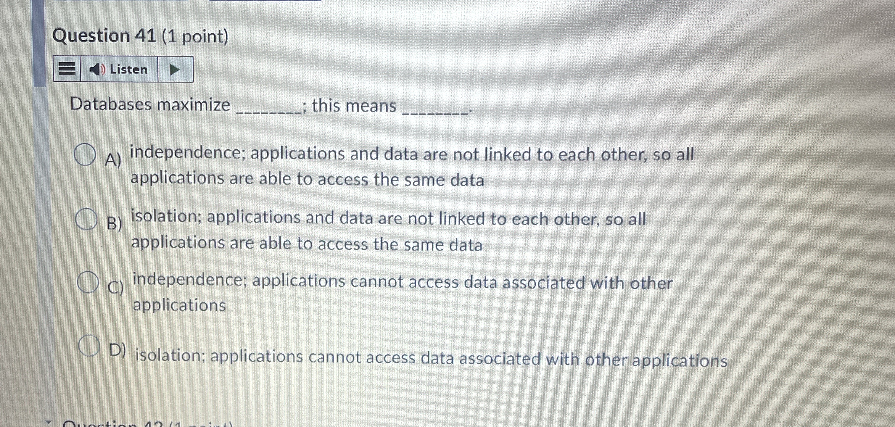 Question 4 1 ( 1 point ) Listen Databases