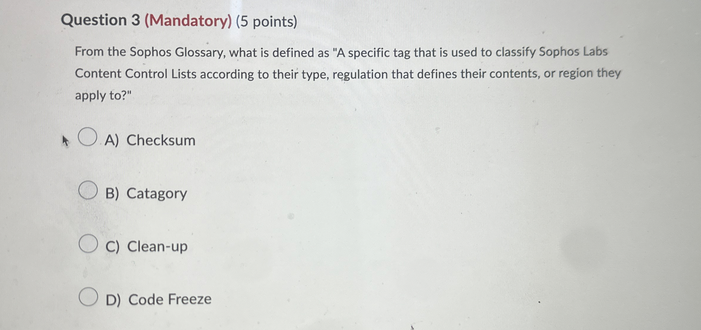 Question 3 ( Mandatory ) ( 5 points ) From the