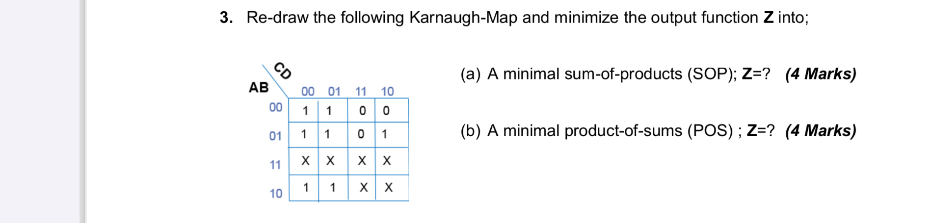 Re - draw the following Karnaugh - Map and