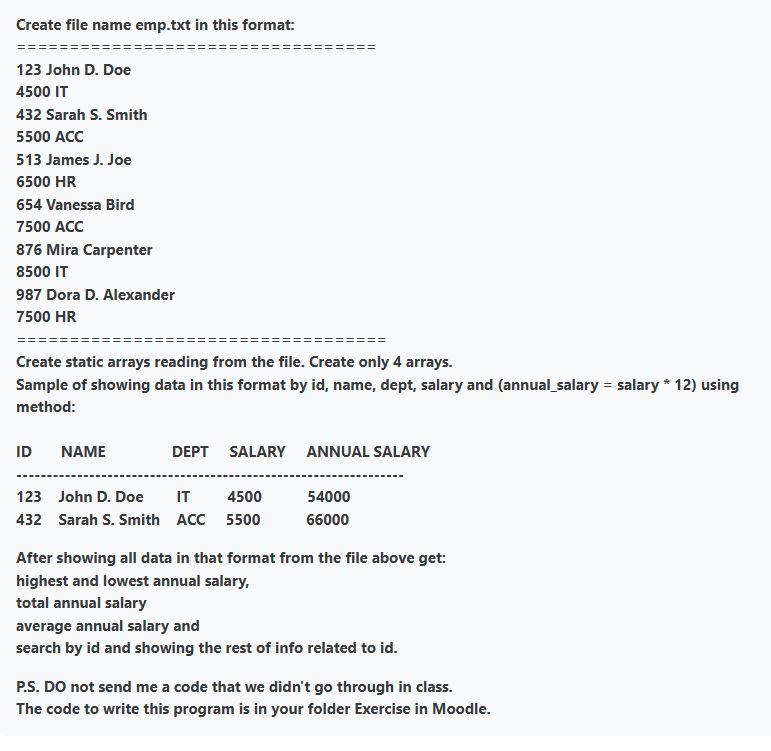 Create file name emp.txt in this format: = = = =