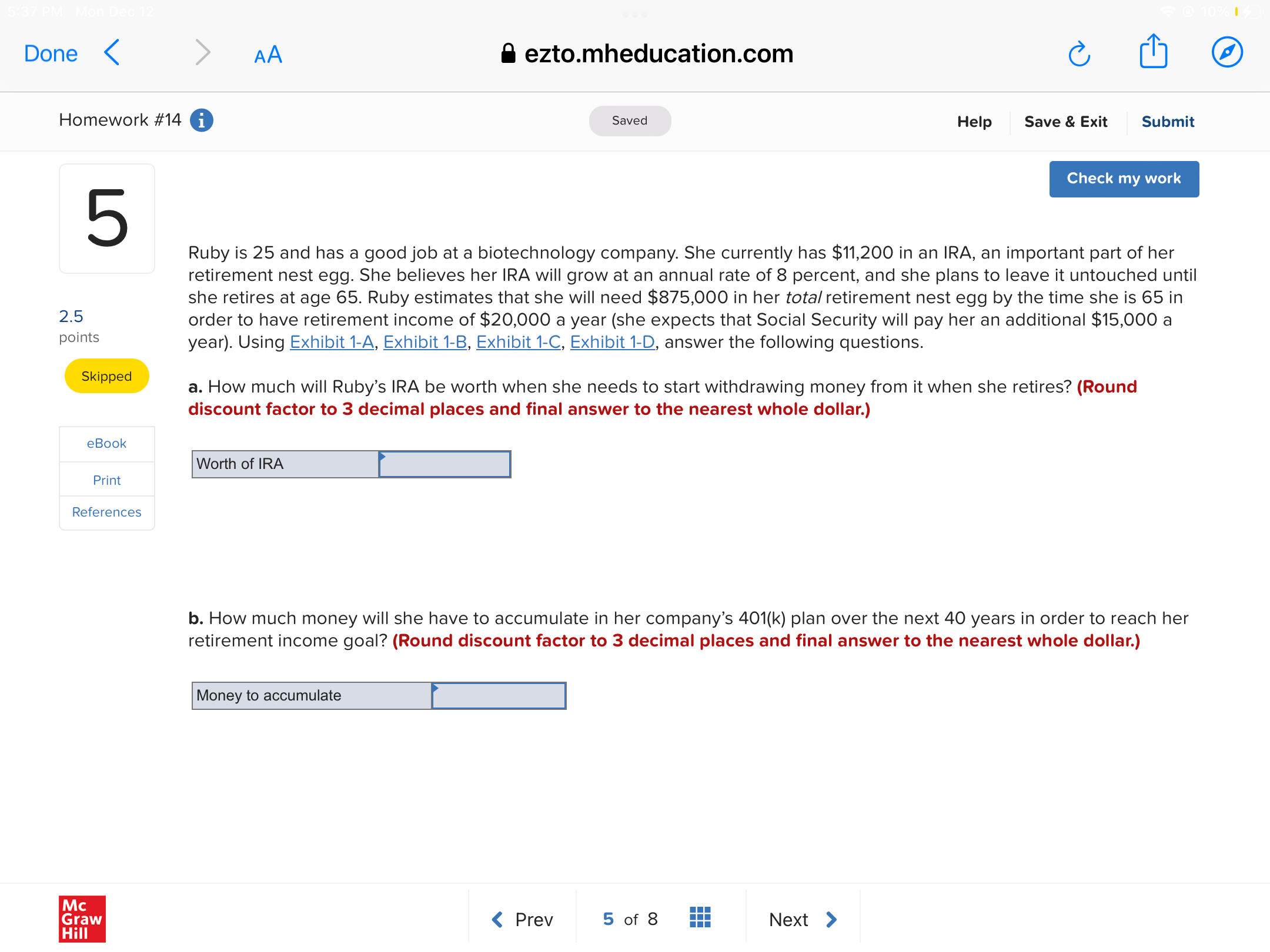 Done < AA 8 ezto.mheducation.com (L [B Homework