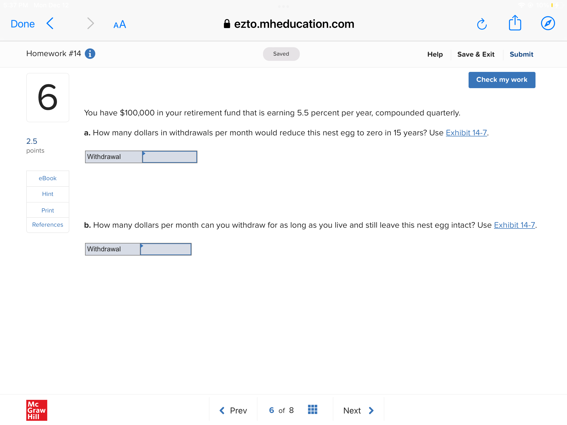 Done < AA 8 ezto.mheducation.com (L [B Homework