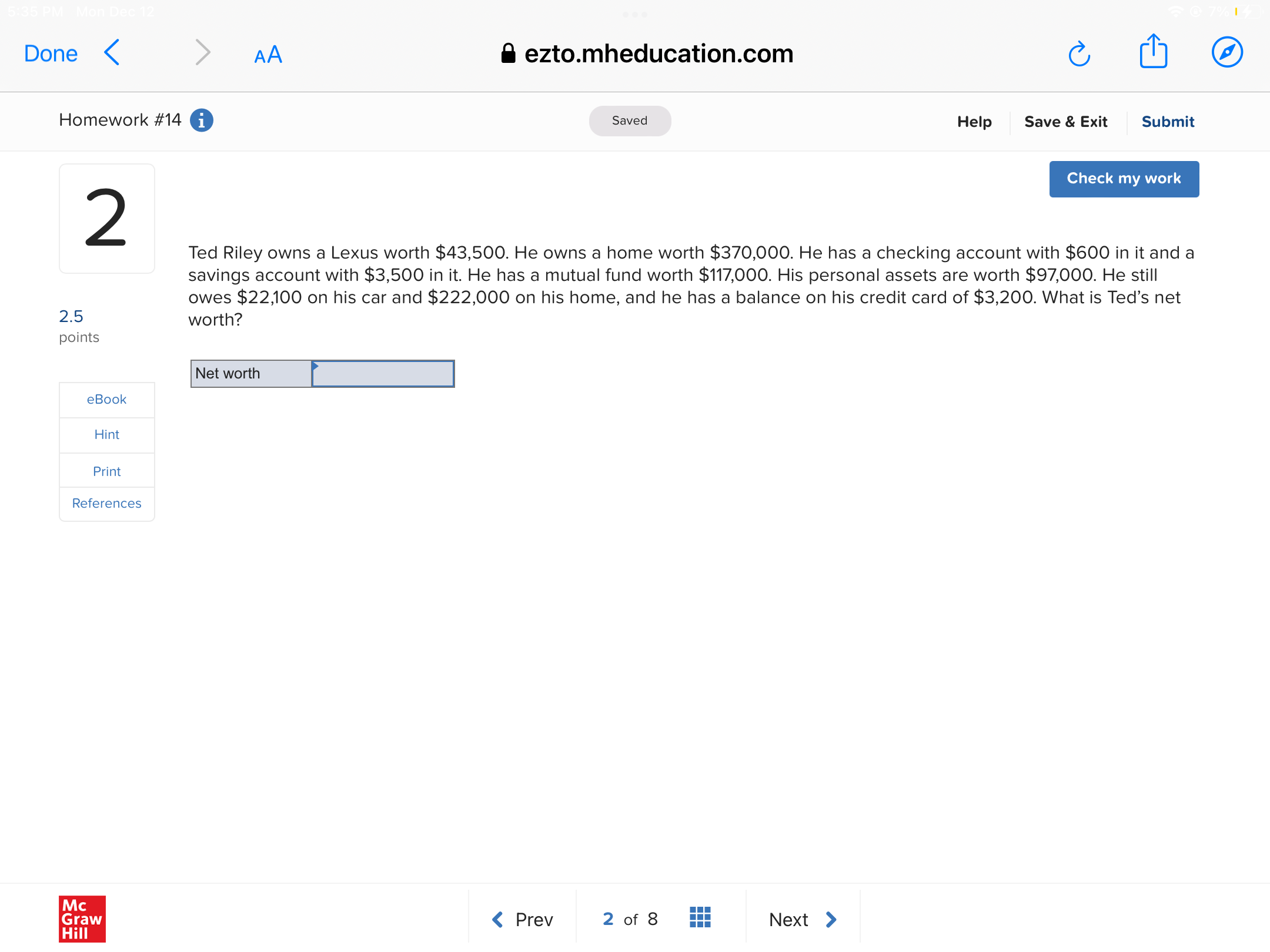 Done < AA 8 ezto.mheducation.com (L [B Homework