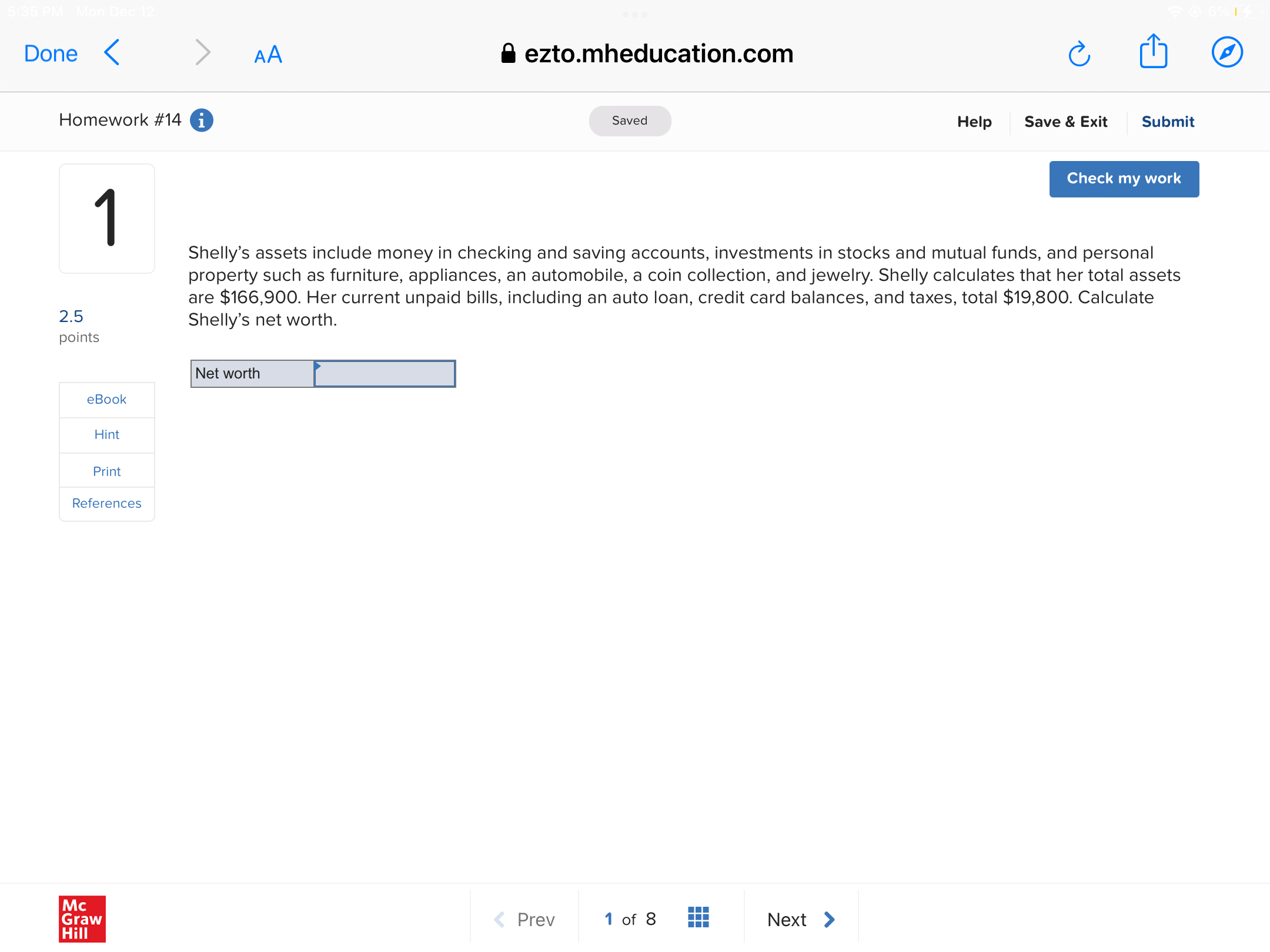 Done < AA 8 ezto.mheducation.com (L [B Homework