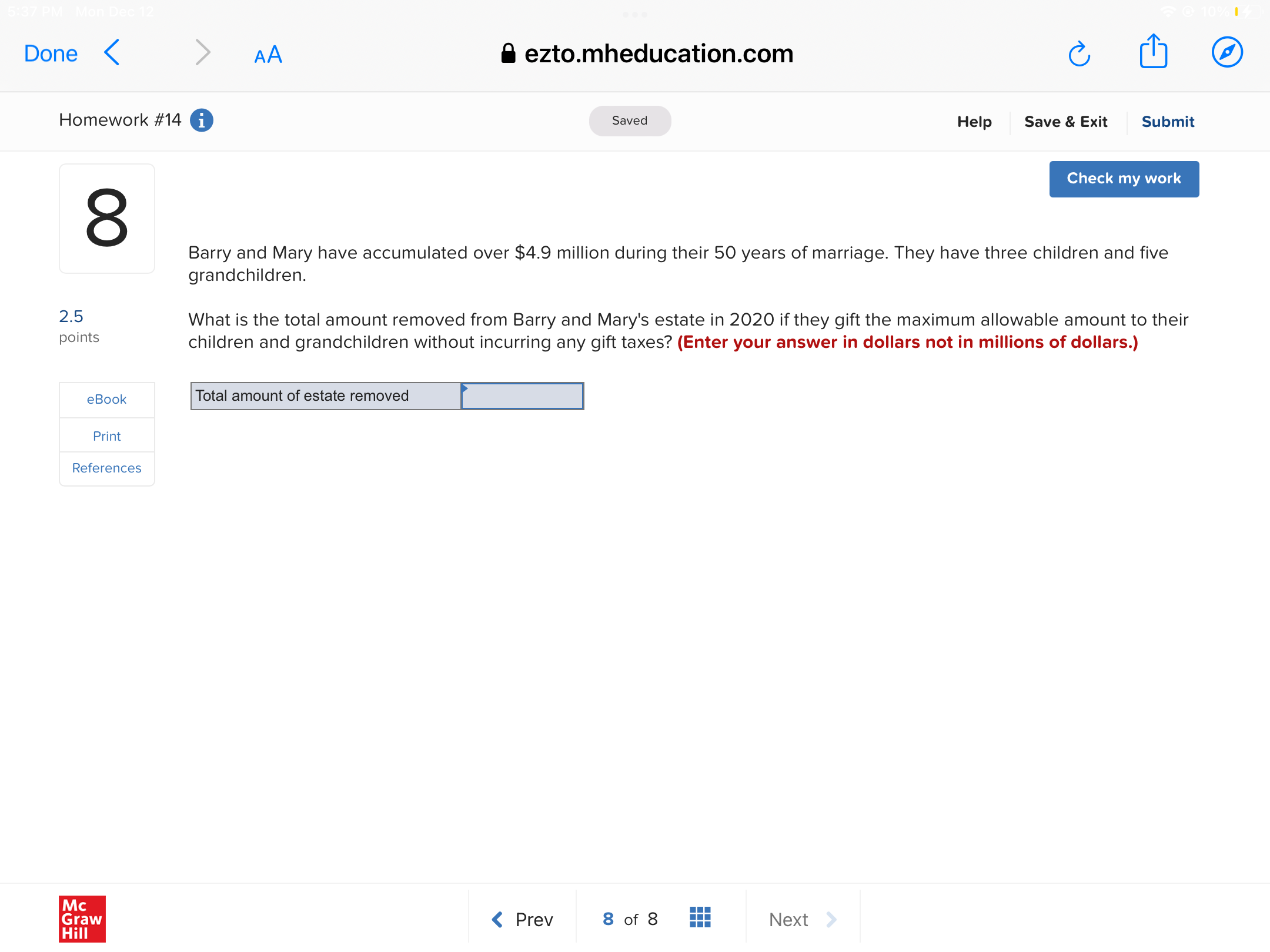 Done < AA 8 ezto.mheducation.com (L [B Homework