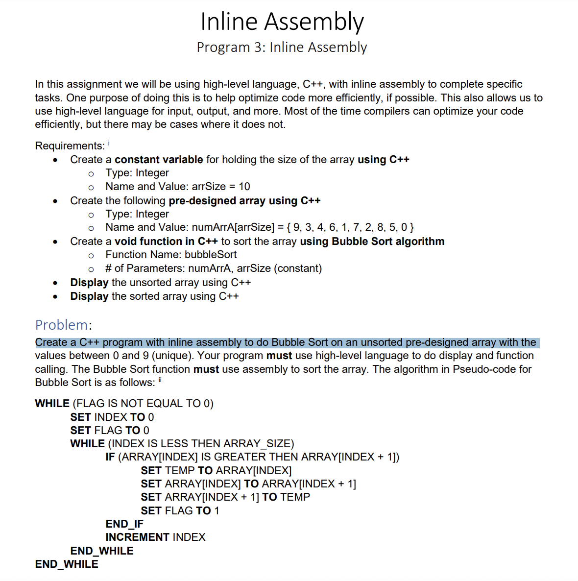 Inline Assembly, MASM Program 3 : Inline Assembly