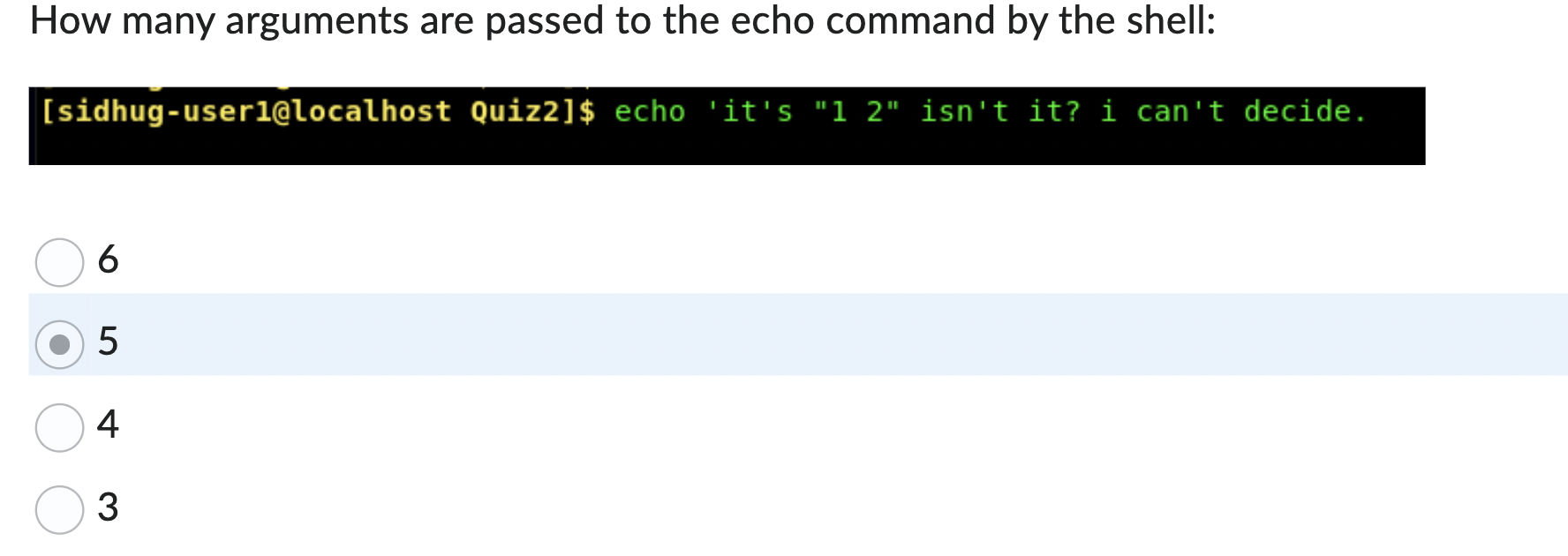 How many arguments are passed to the echo command