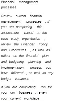Financial management processes Review current