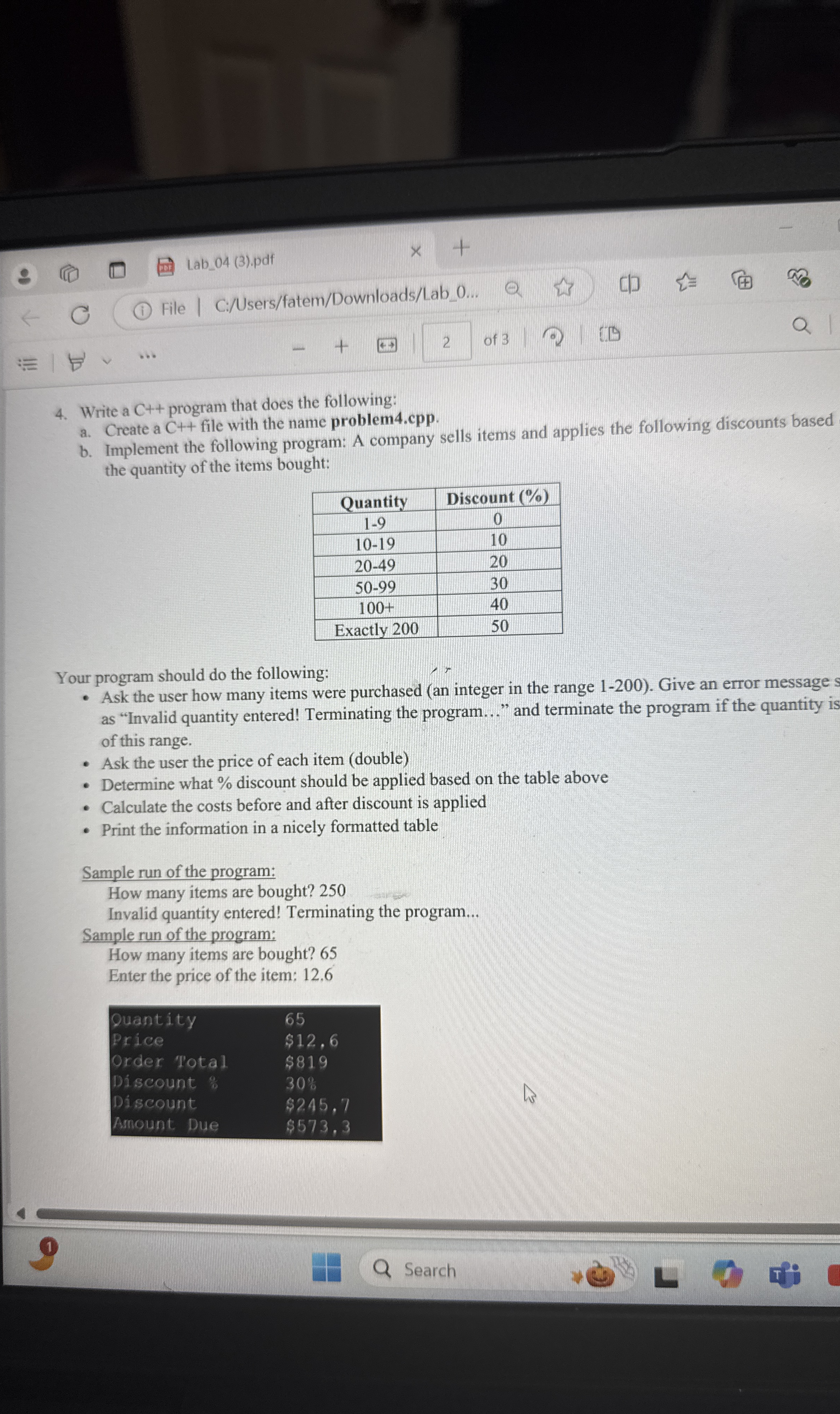 Write a C + + program that does the following: a