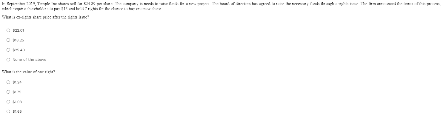 In September 2019, Temple Inc shares sell for