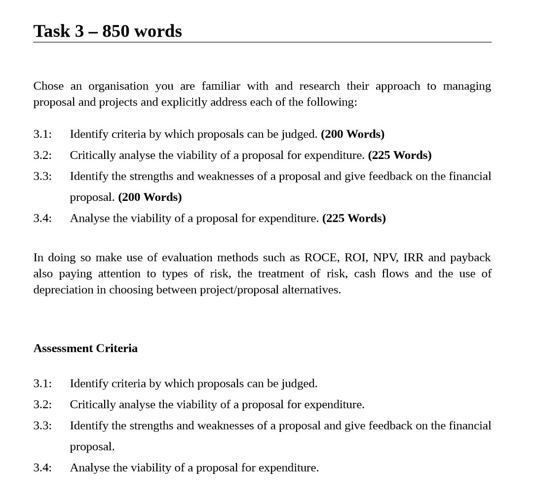 Task 3 - 850 words Chose an organisation you are