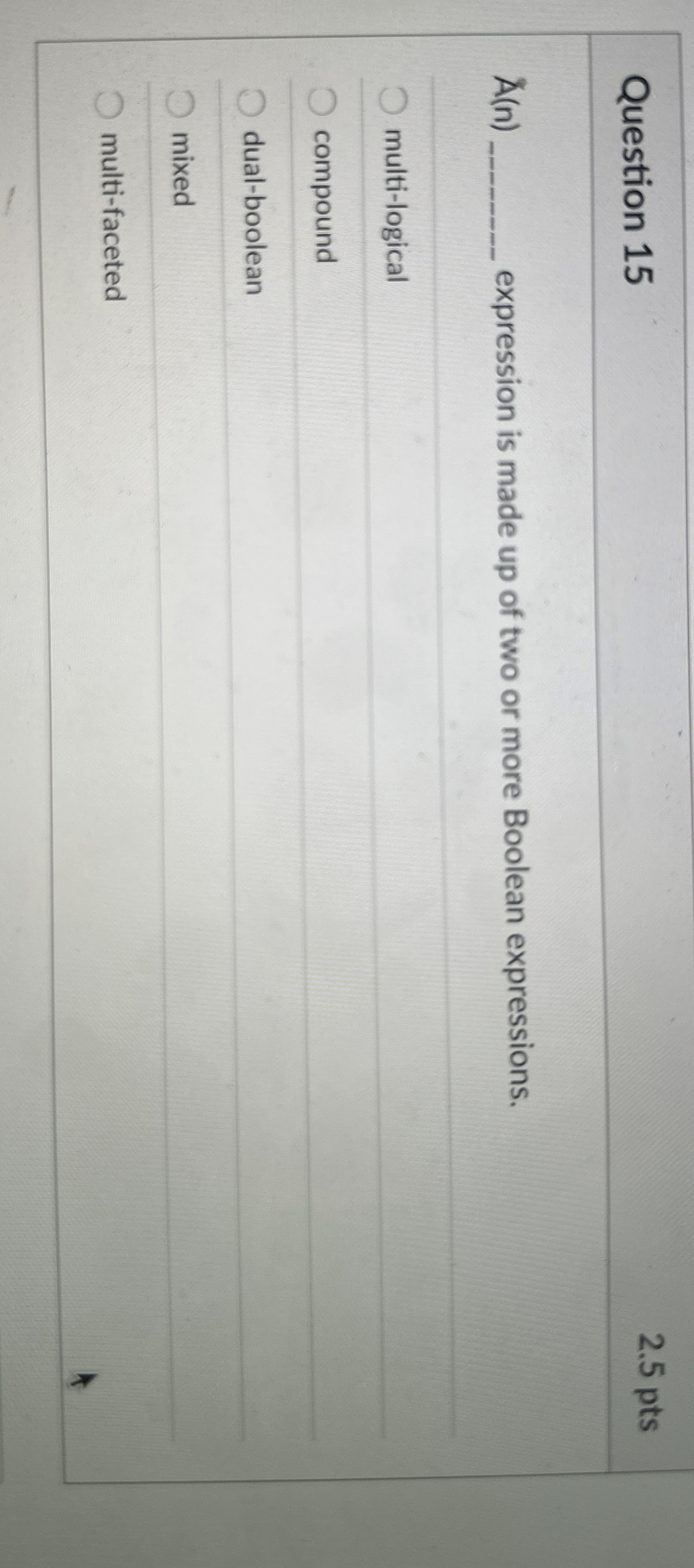 Question 1 5 ( n ) expression is made up of two