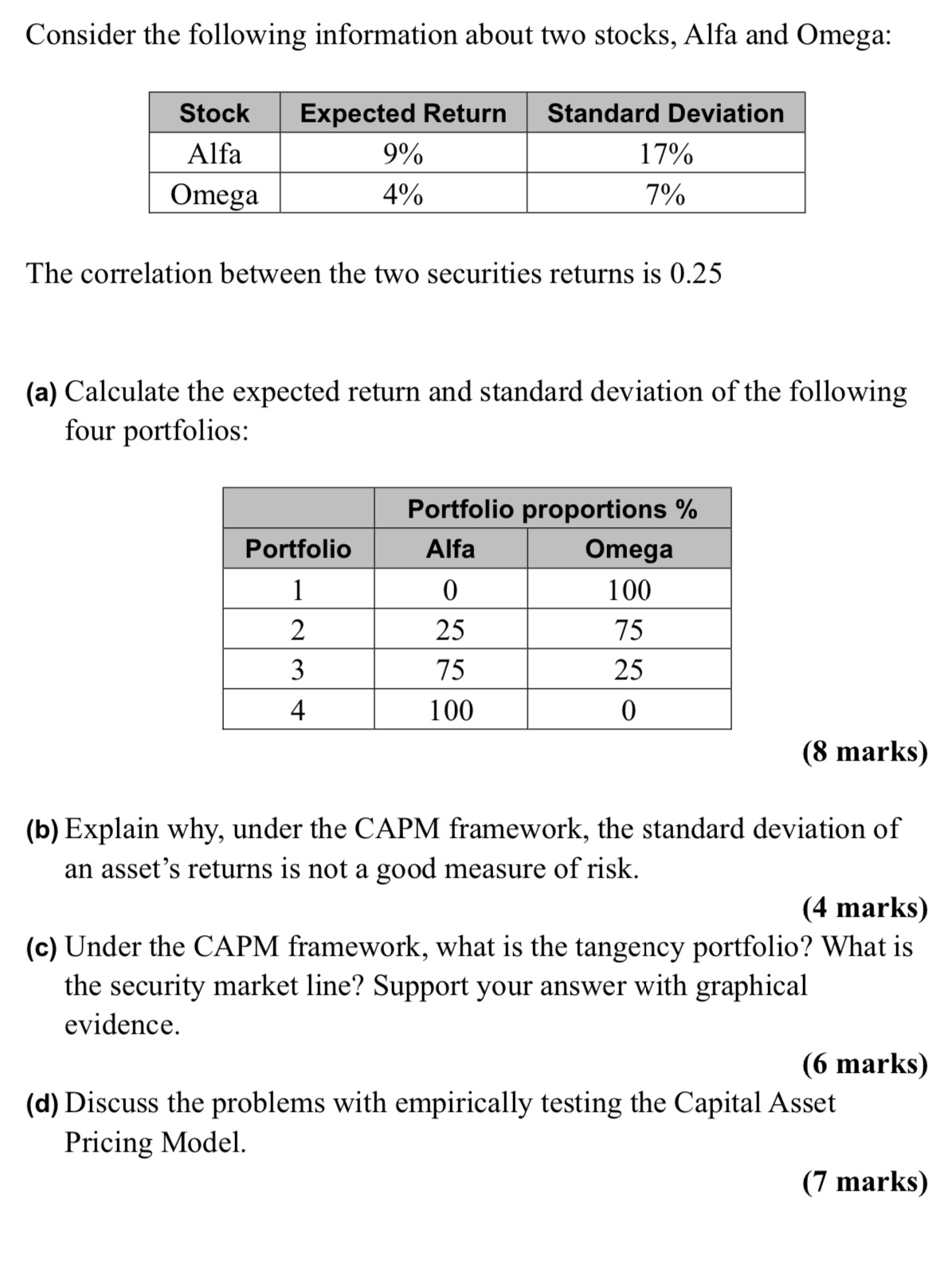 Question 4(a)(b)(c)d) Consider the following