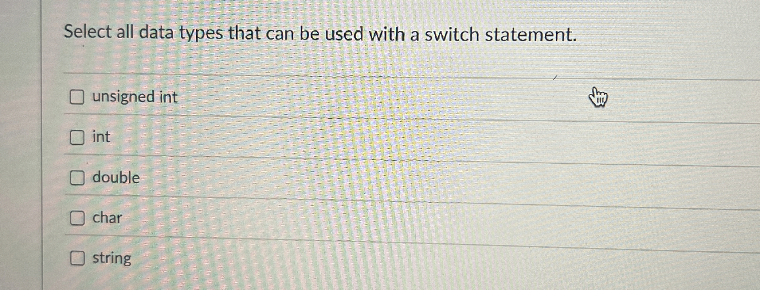 Select all data types that can be used with a