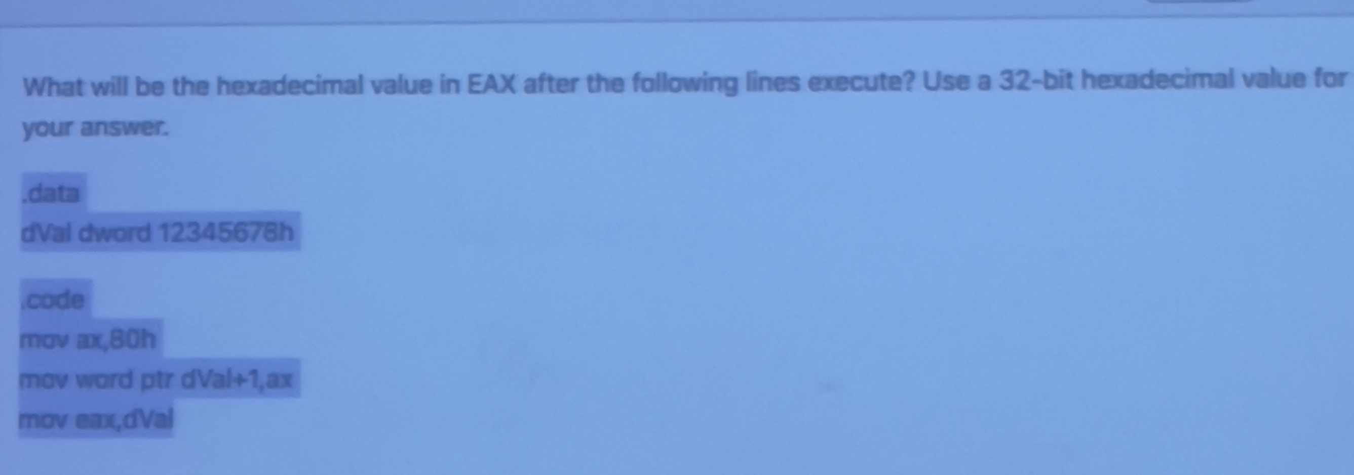 What will be the hexadecimal value in EAX after