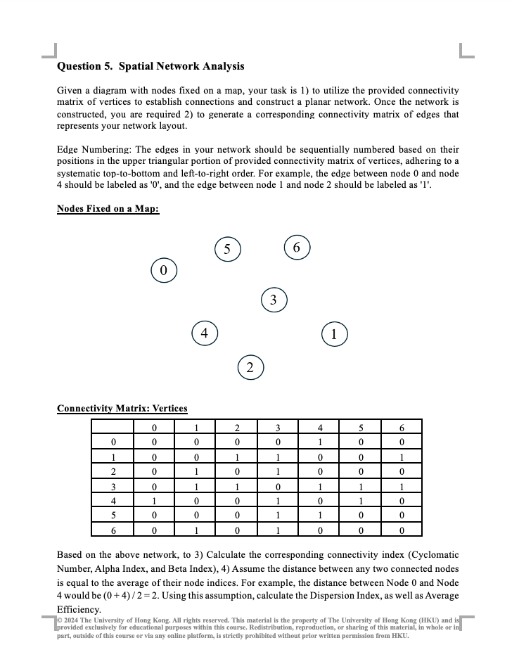 Question 5 . Spatial Network Analysis Given a