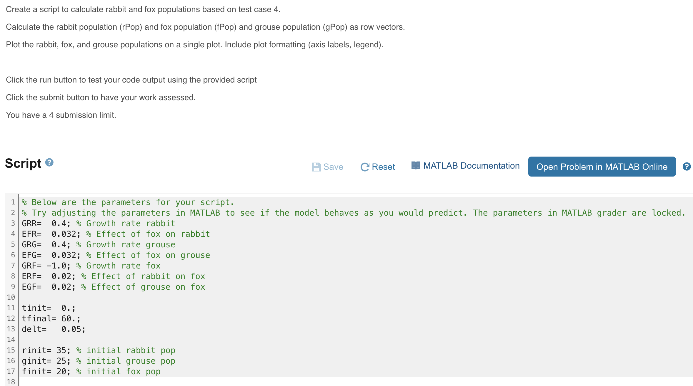 Create a script to calculate rabbit and fox