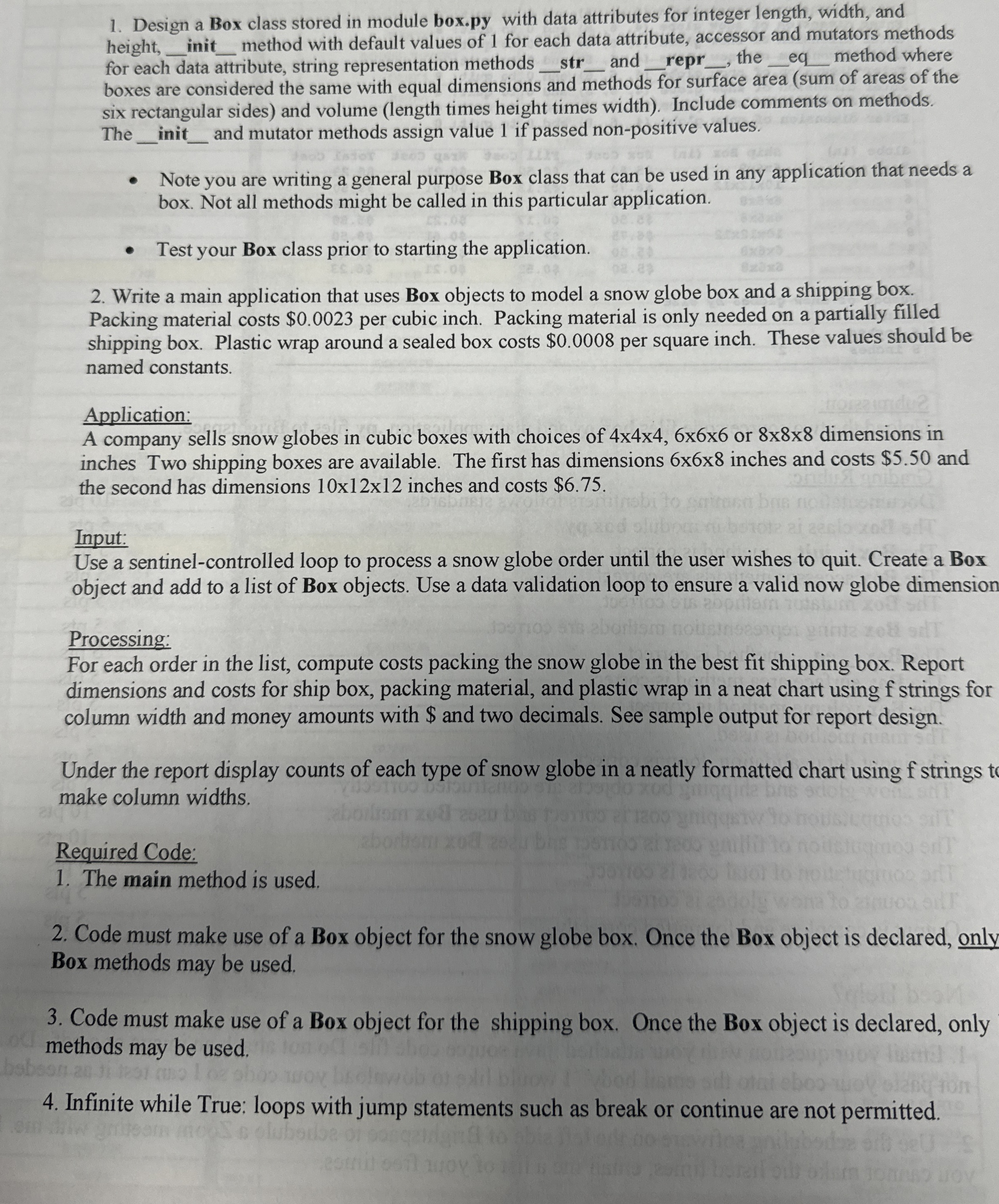 Design a Box class stored in module box.py with